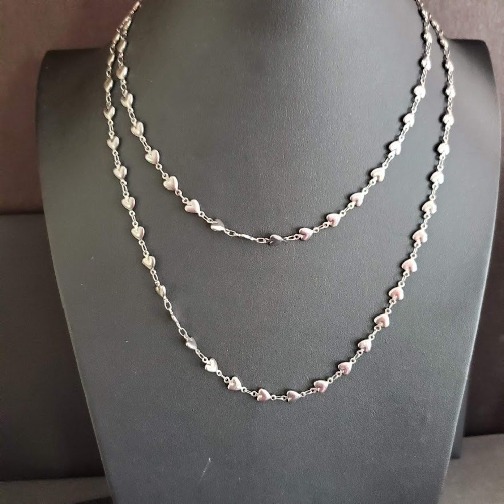 Milor Stainless Steel Heart Link Chain Necklace Silver Tone Long Dainty Jewelry